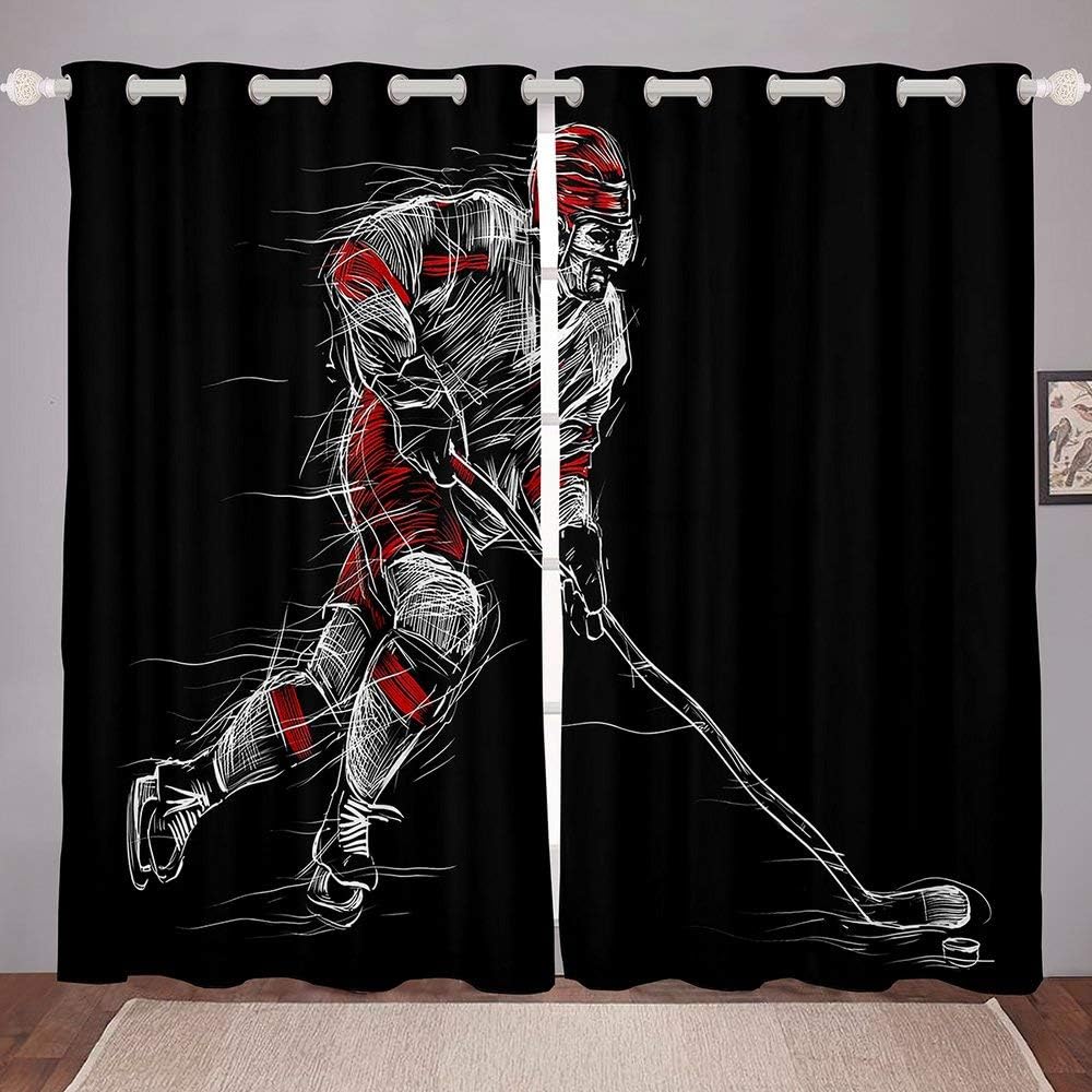 Ice Hockey Curtain Player Window Treatment Curtains Boys Teens Girls Room Winter Sports Game Event Made Of Polyester Washable