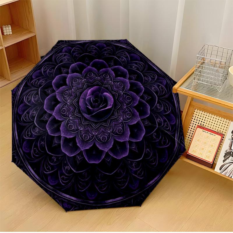 

Purple Rose Mandala (2) Theme Automatic Umbrella Compact 8-Rib Design Sturdy Construction Durable Umbrella Stylish Accessory
