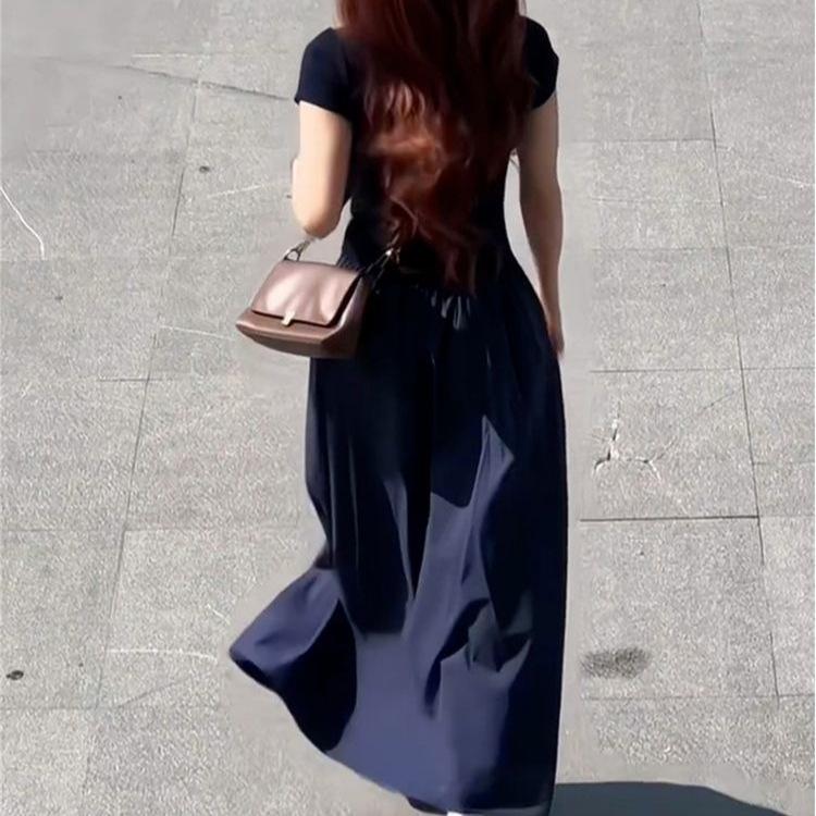 New college style Polo collar waist dress summer new beautiful lazy versatile big swing dress