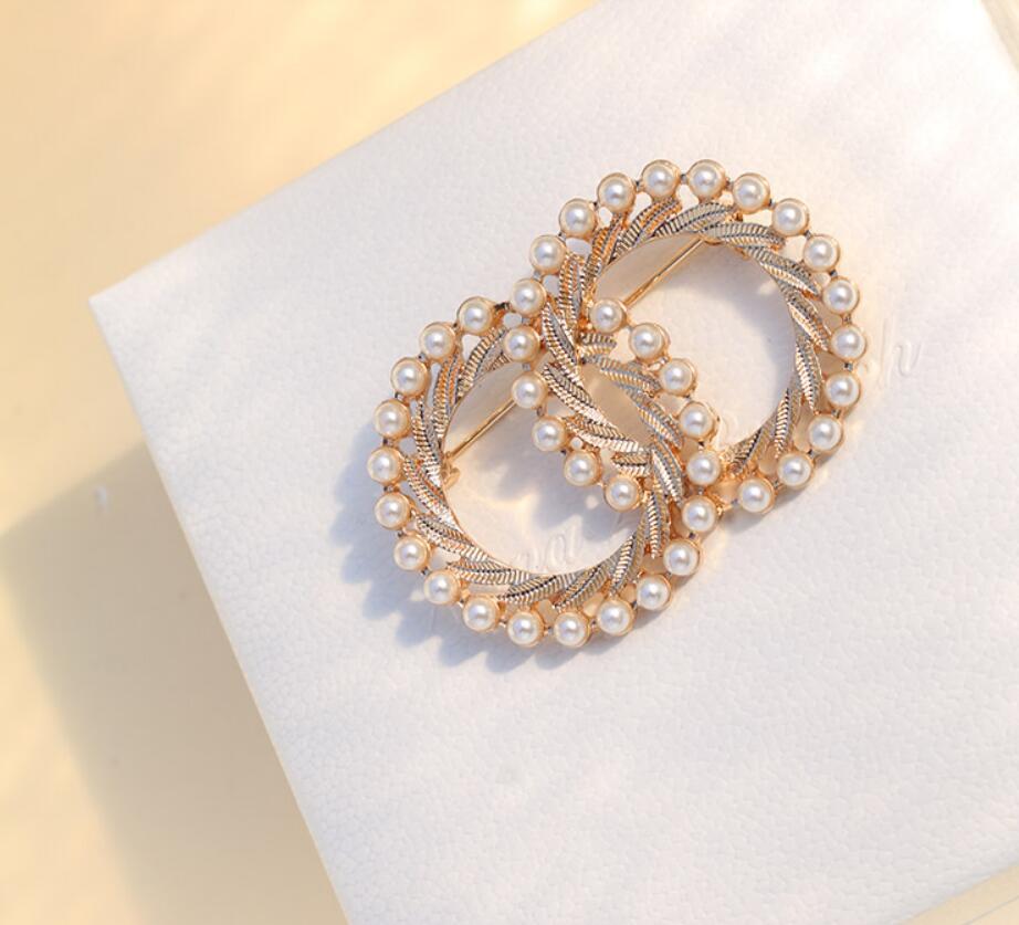 1pcs Fashion Full Pearl Double Circle Round Brooch for Women Jewelry Pins Metal Brooch