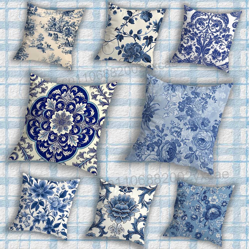 BBlue and White Porcelain Pillow Case Sofa Living Room Bedroom Headboard Backrest Cushion Square Cushion Nap Time