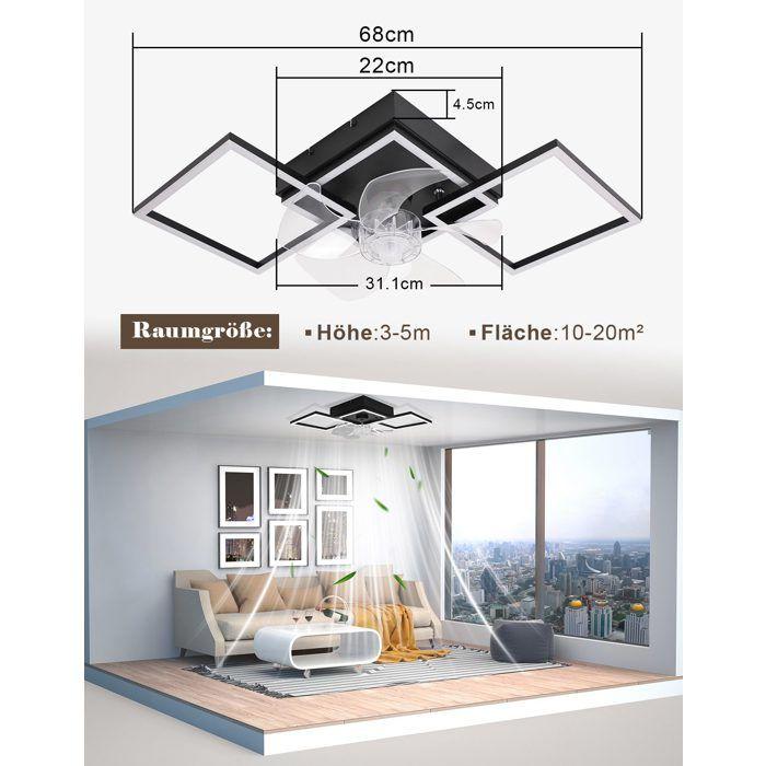 Ventilateur de plafond silencieux NETTLIFE avec éclairage LED, 3000-6500K, 6 vitesses, télécommande minuterie, chambre/salon, 68 cm