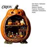 Detailed Halloween Scene Decor Centerpiece Pumpkin, Wooden Pumpkin Ornament with Miniature Scenes, Rustic Home Accents Skeleton for Farmhouse