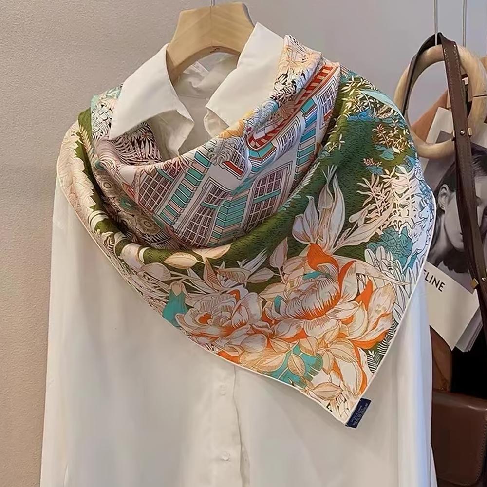 Bysifa|New Green Real Silk Scarf Femmes Foulard Fashion Luxury  100% Silk Scarves Shawls Fall Winter Long Scarves Hijabs