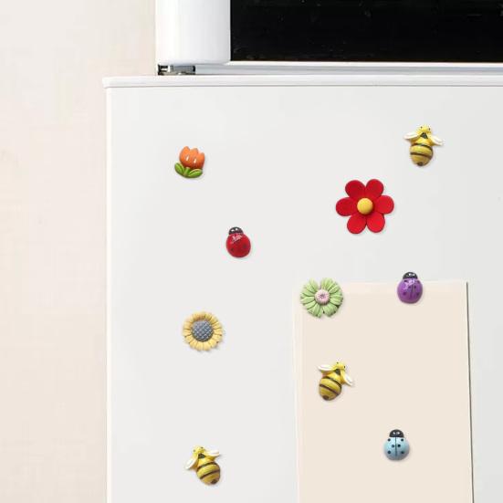 Yousheng 10Pcs Cartoon Animal Flower Refrigerator Magnet Home Office Kitchen Locker Fridge Magnetic 3D Bee Ladybird Tulip Sunflower Decoration