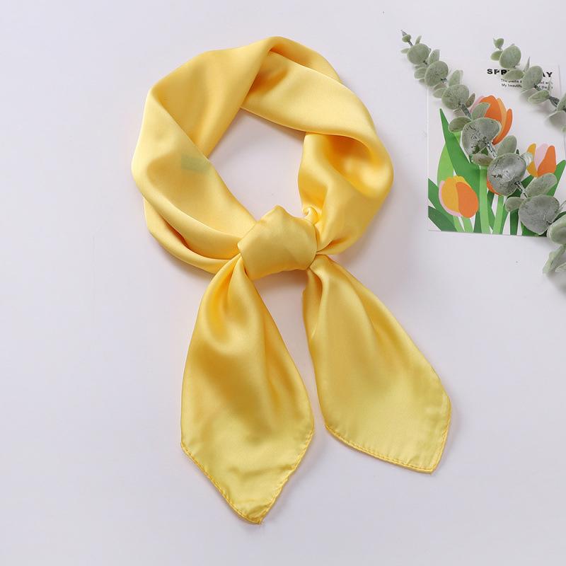 Dopamine Color Silk Scarf: Women's Solid Small Square Neckerchief & Headband