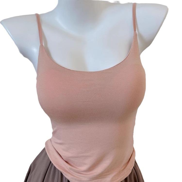 Slim-Fit Women's Camisole with Built-In Bra Pads – Anti-Expansion, Chest-Enhancing Inner Wear for Summer.
