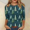 3/4 Sleeve Shirts For Women Print Christmas Tees Blouses Casual Plus Size Basic Tops Pullover