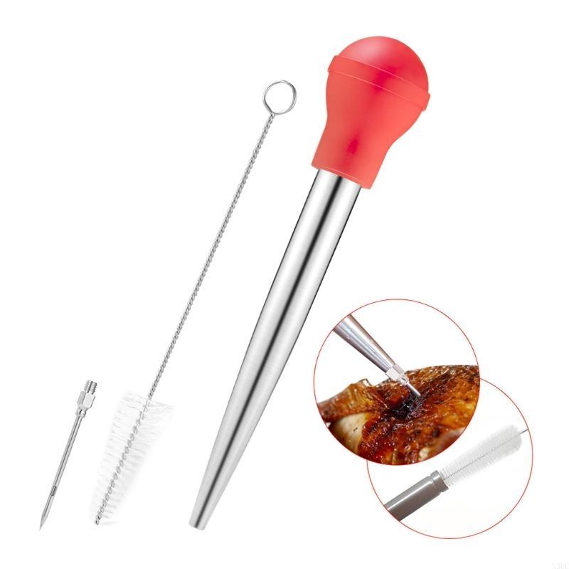 Practical Baster Set of 4 Pieces Stainless Steel Baster Needles and Cleaning Brush for Cooking X3UC