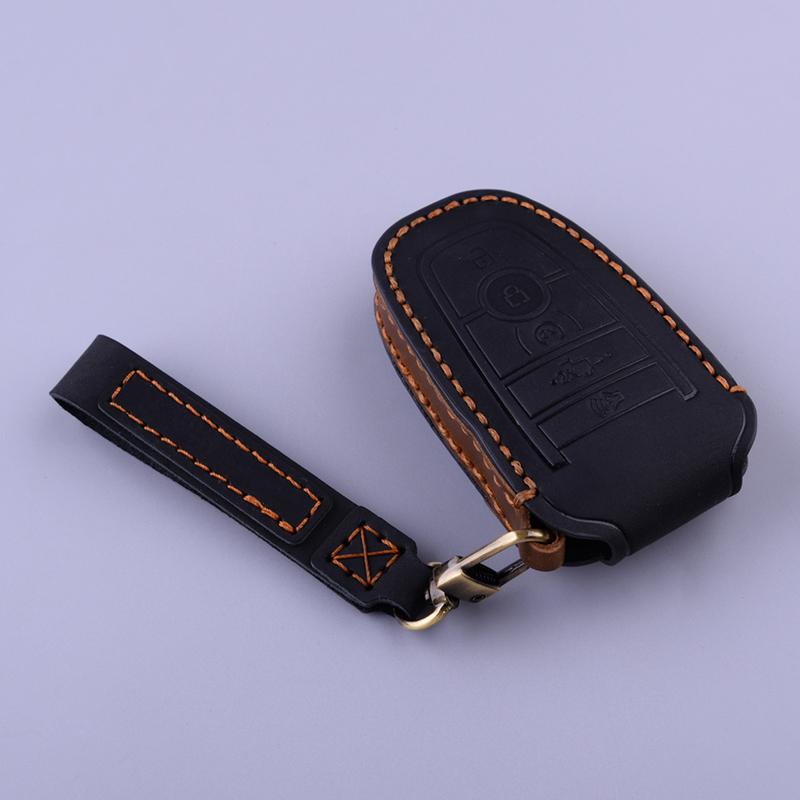 

5 Buttons Leather Remote Key Cover Case Holder Fob Bag Fit for Ford Mustang F-150 F-250 F-350 F-450 Lincoln MKZ MKC 2017-