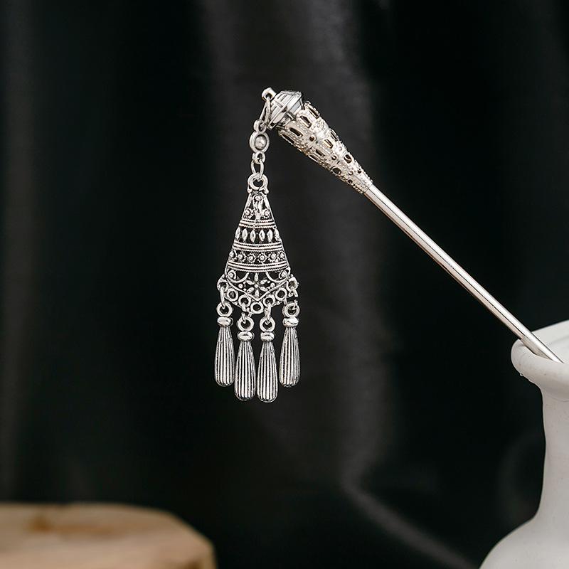 New Chinese Style National Tide Hairpin Minority Wind Hanfu Court Shaking Turquoise Hollow Flowers Tassel Hairpin