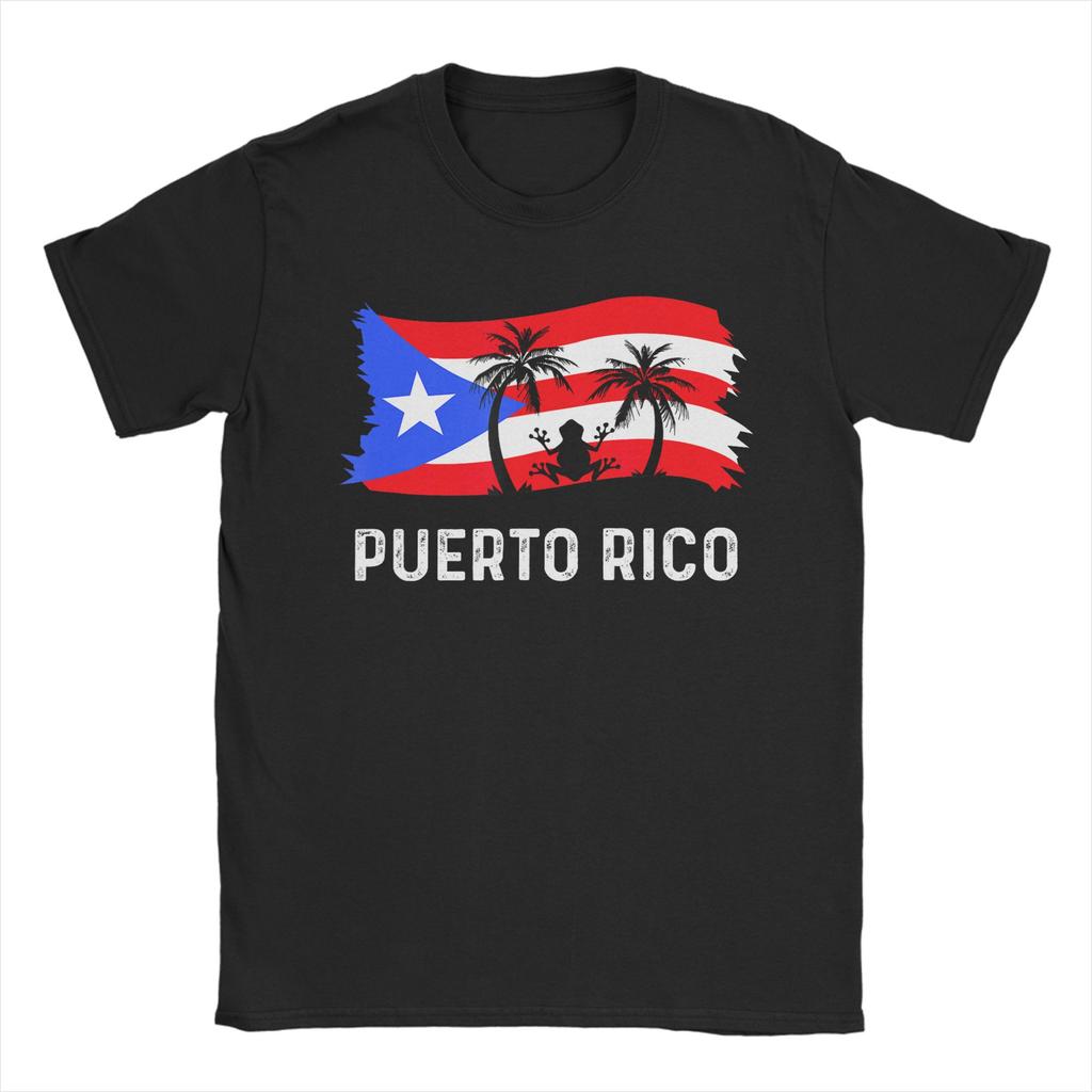 Coqui Frog Puerto Rico Flag Puerto Rican TShirt for Men Round Neck Cotton T Shirt  Short Sleeve Tee Shirt Big Size Clothing