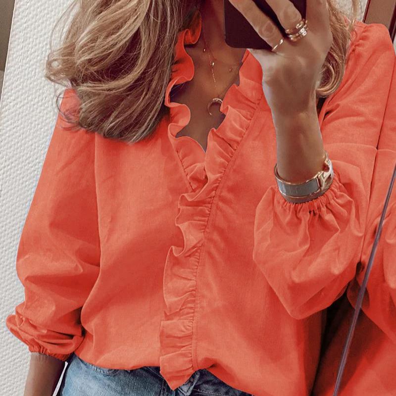 Camicia da donna con volant a maniche lunghe, nuova primavera ed estate
