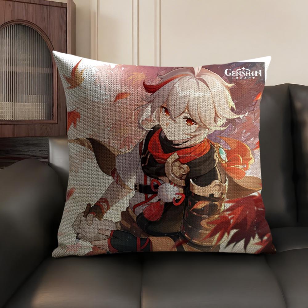 Kaedehara Kazuha Genshin Impact Cushion Cover Natural Linen Organic Fabric DoubleSided Printing Sofa Home Decor Pillow Case