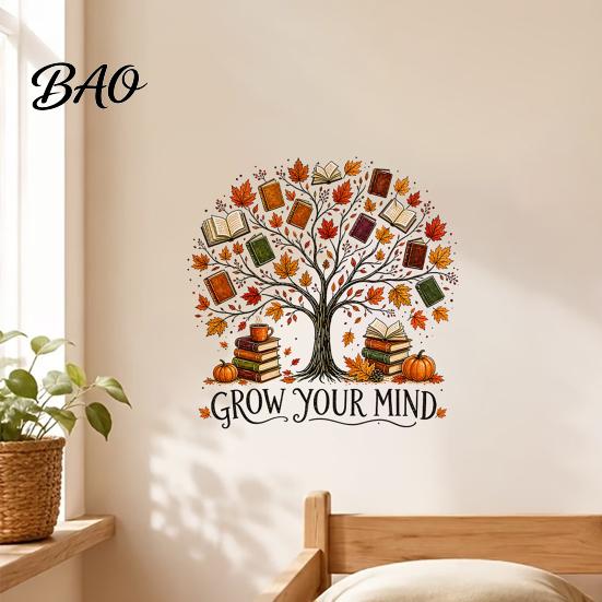 Large Tree Wall Stickers Grow Your Mind Decal, Fall Halloween Christmas Reading Themed Decals for Classroom Sticker, Inspirational Educational