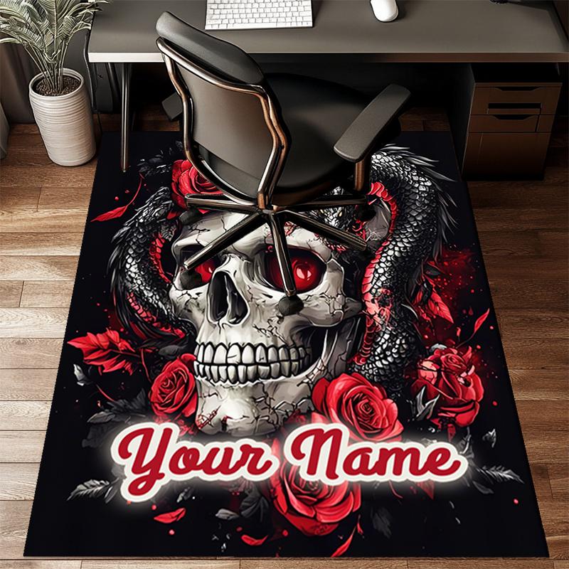 1PC Custom Name Skull Roses Artwork Theme Floor Mat Ideal for Living Room, Game Rooms, Office, Bedroom,Floor Mat Playful Design