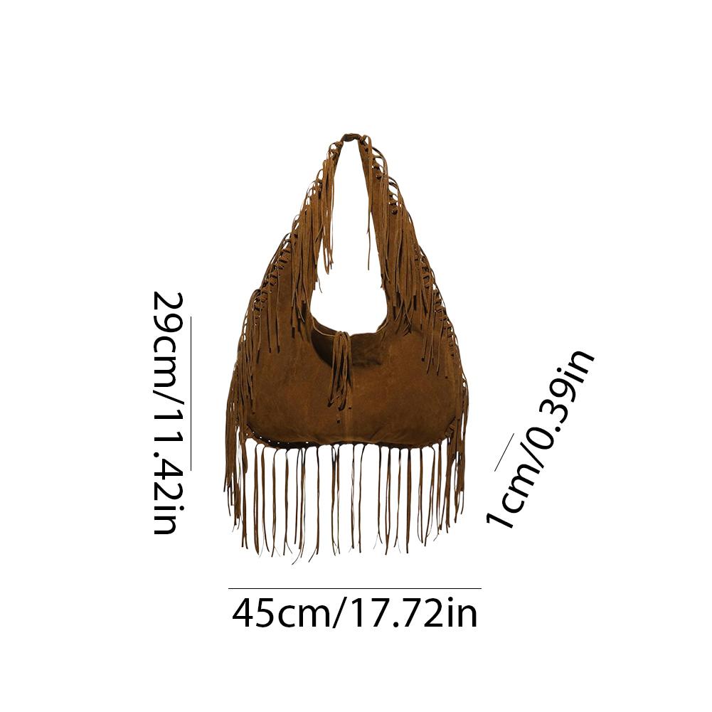 Vintage Fringe Hobo Bag Women Tassel Shoulder Bag Large Retro Tote Handbags Hippie Armpit Bag Western Cowgirl Underarm Pouch