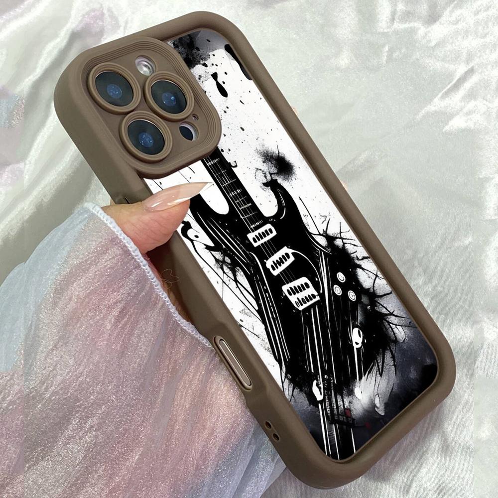 JT229 Electric Guitar Black and White Art for iPhone 17 16 15 14 13 Pro Max Samsung S26 S25 Ultra A17 A16 A07 A56 A36 Xiaomi 15T Redmi 15c Soft Case