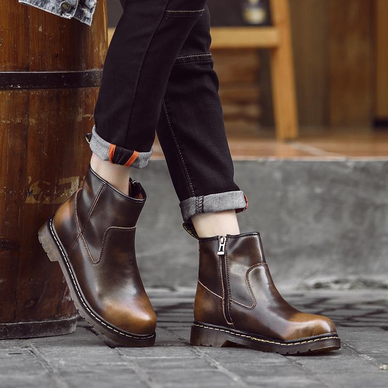 Boty pro zamilované Jarní a podzimní Pánské boty Pravá kůže Krátká kulatá špička Kartáčovaný Britský styl Chelsea boty Dámské boty