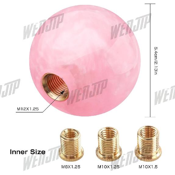 Marble Style Round Ball Shift Knob - Universal Fit For 5 & 6 Speed Manual/Automatic Vehicles, With 3 Adapters HTRACING (Light Pink)