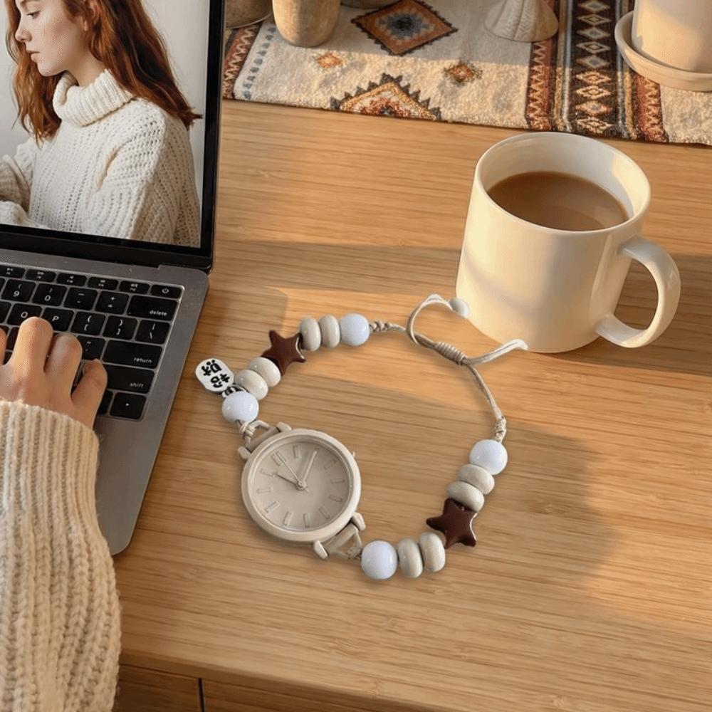 Vintage Watch Bracelet Woven Adjustable Hand Chain Forest Theme Beaded Wristwatches  Gift