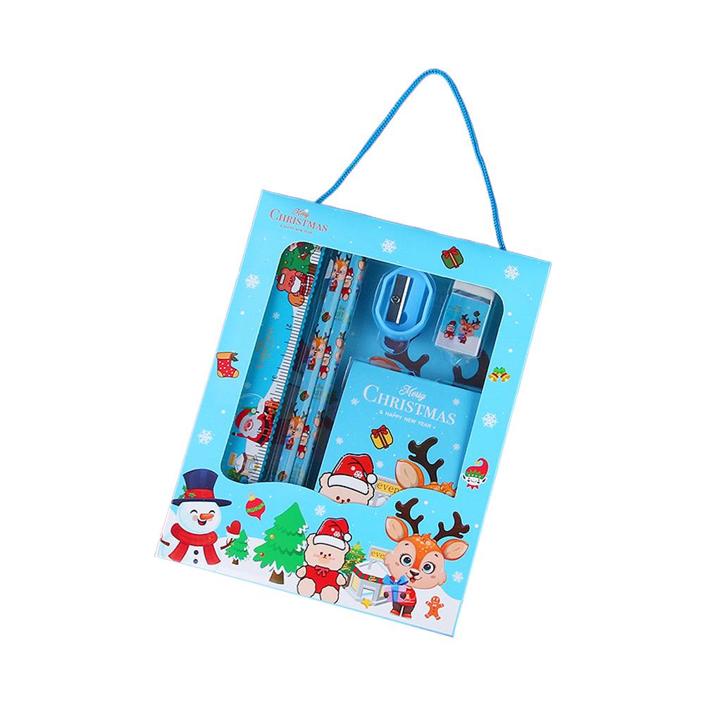 6Pcs Christmas Stationery Gift Set Christmas Party Favors Xmas Stationery Gift Include Cartoon Xmas Notebook Pencil Ruler Eraser