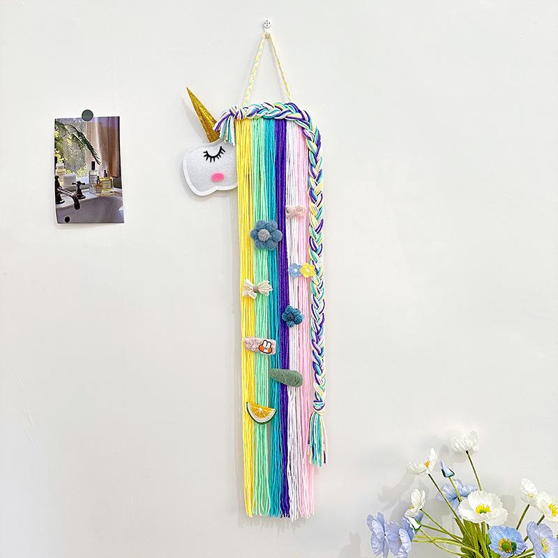 Unicorn Kids' Hairpin Storage Rack - Wall-Mounted Felt Animal Head for Children's Room Decor