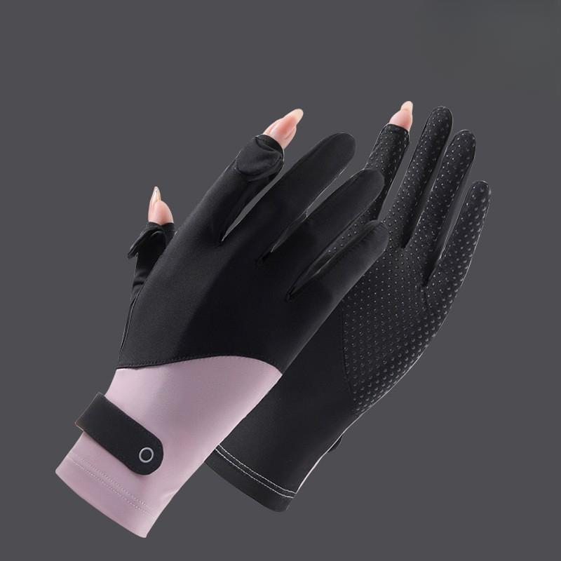 Summer Ice Silk Sunscreen Gloves for Women's Outdoor Driving and Riding Non Slip Touch Screen Flip Elastic Breathable Long Finger Thin Style