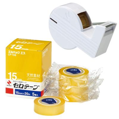 Nichiban Cellophane Small 5 with Straight Cutting Mini Cutter White Tape, Roll, L-Pack S, Rolls, 15mm, Set, LP15S-15SCB5