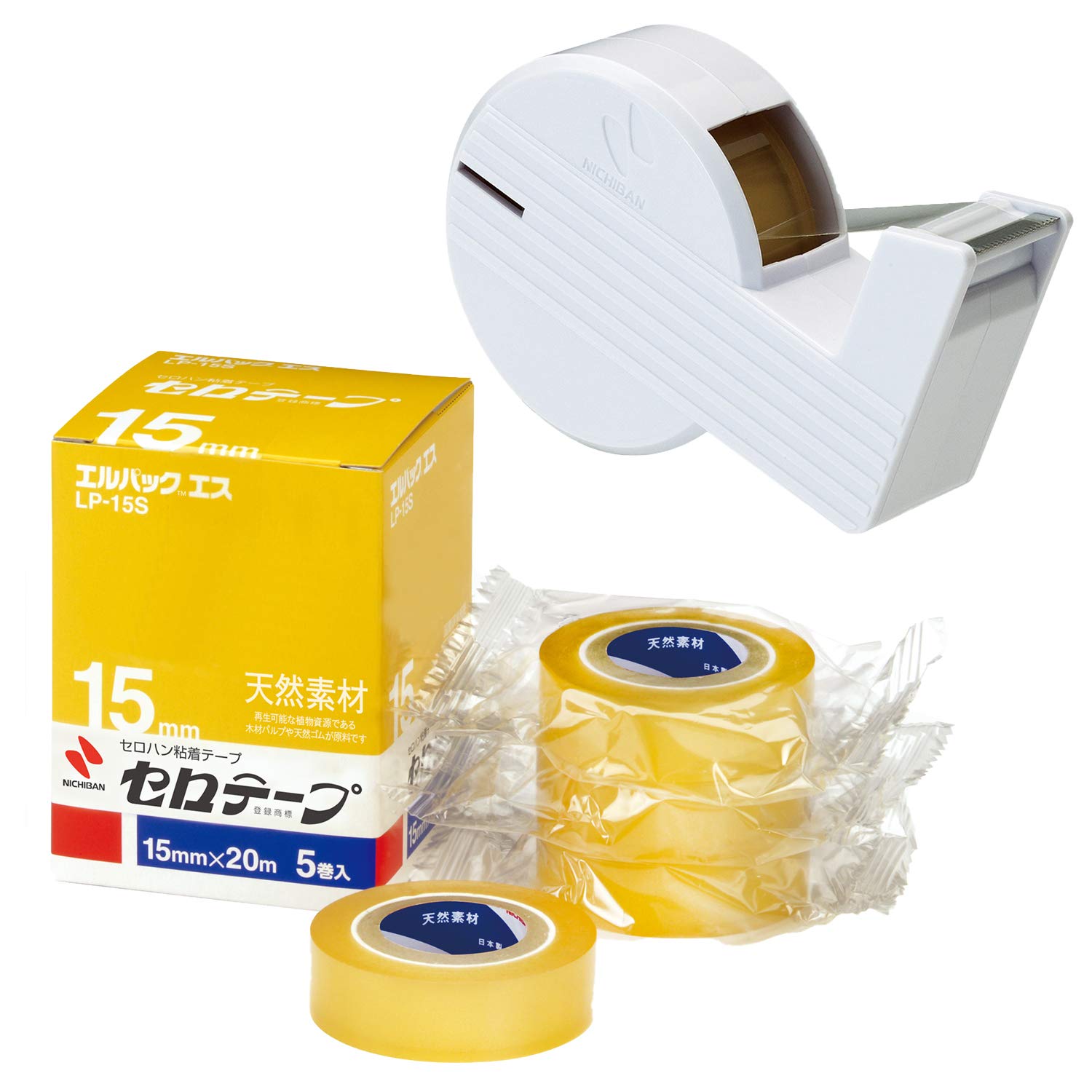 Nichiban Cellophane Small 5 with Straight Cutting Mini Cutter White Tape, Roll, L-Pack S, Rolls, 15mm, Set, LP15S-15SCB5 белый