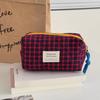 Vintage Japanese-Style Plaid Octagonal Bag - Color-Block Pencil Case & Makeup Pouch