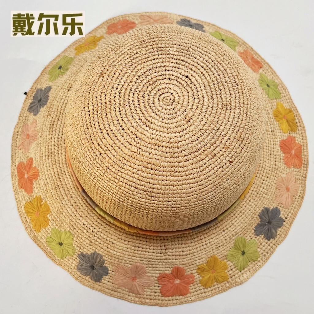 Lafite Straw Hat Handmade Hook Flower Bucket Hat Women'S Spring And Summer Breathable Sunshade Sunscreen Hat Supply