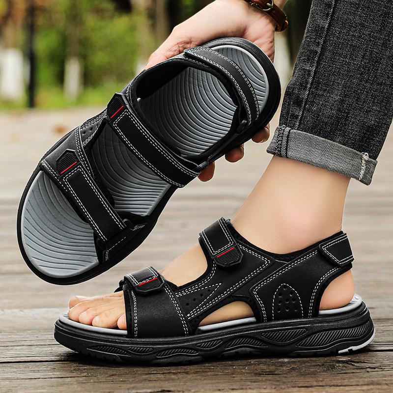 Summer Men Sandals PU Leather Lightweight Open Toe Flat Mens Casual Shoes Outdoor Walking Sandals for Men Beach Shoes  Beach Slippers