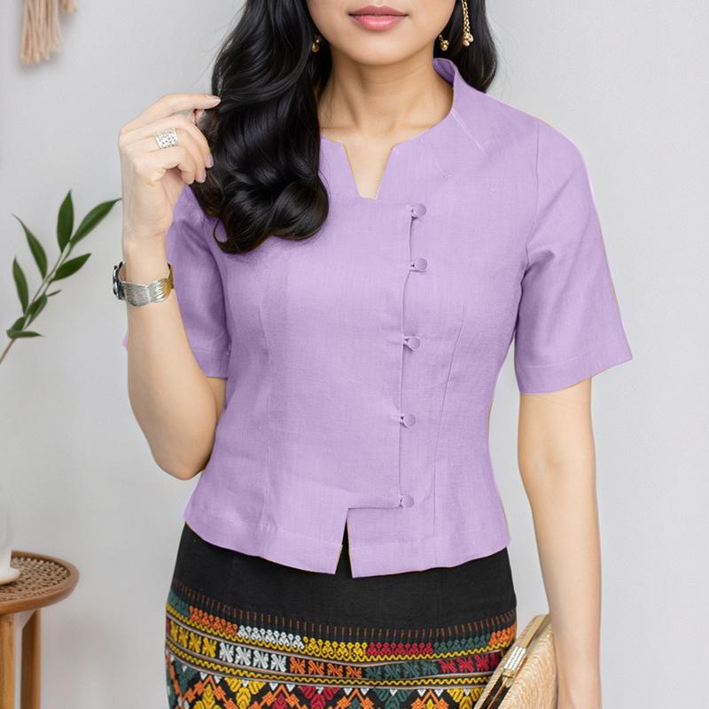 

ZANZEA Женская летняя блузка с V-образным вырезом, однотонная, повседневная, с коротким рукавом 2XL фиолетовый