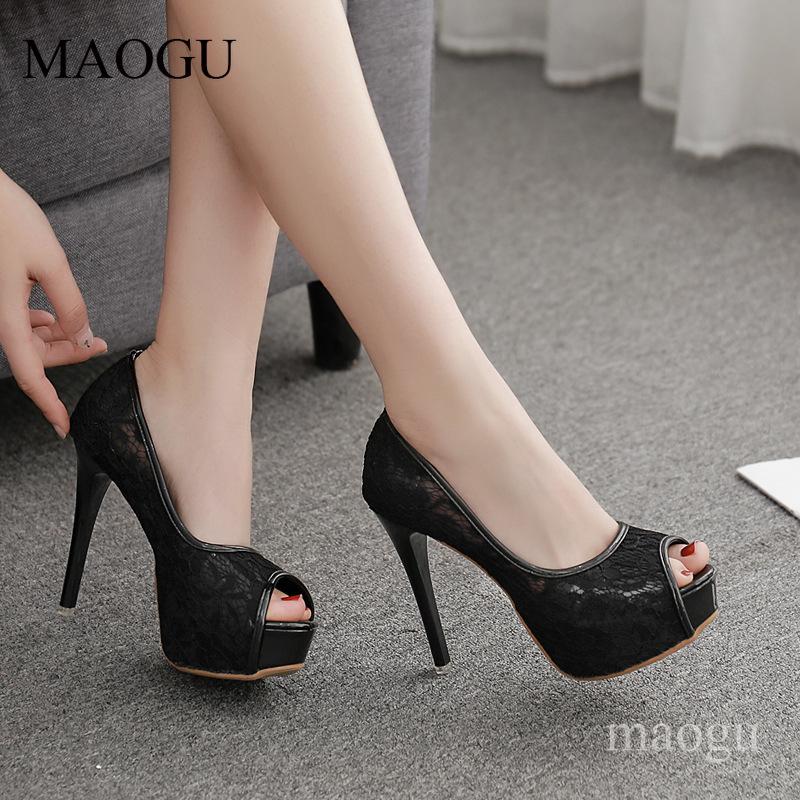 Women's Lace Platform Peep-Toe Heels Ladies Elegant Dress Shoes Sexy Comfortable Non-Slip High Heel Pumps Zapatos Para Mujer