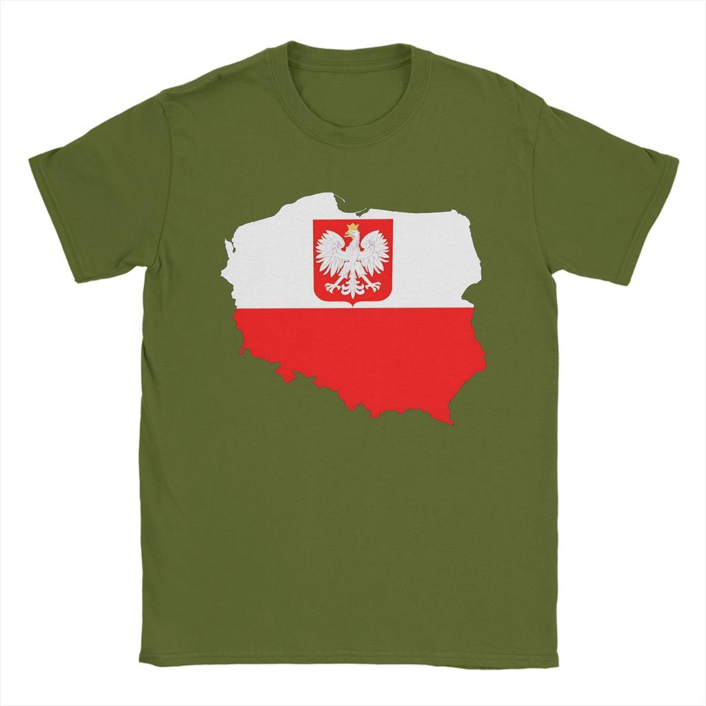 Poland Flag Map With Coat Of Arms T Shirt Beach Casual T Shirts 100 Cotton Trending Tshirt For Unisexs Shortsleeve Casual Tees