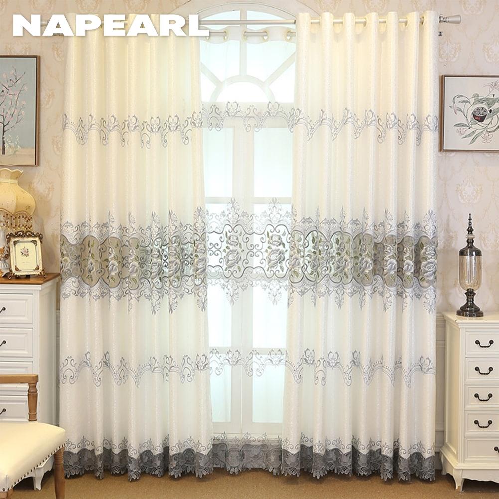 1PC NAPEARL Fashionable and Luxurious Peony Embroidered Blackout Curtains and Gauze Curtains for Living Room Bedroom Home Decor