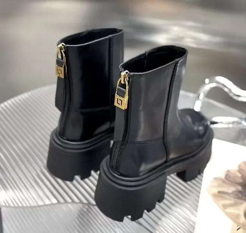 Fashion Fashion Women's Ankle Boots High Heel Round Head Thick Heel Back Zipper Fashion Boots Platform Shoes Boots Women 2024