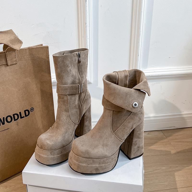 Fashion Autumn Winter Fashion High Heel Women Ankle Boots Belt Buckle Punk Shoes Ladies Short Botas Para Mujer