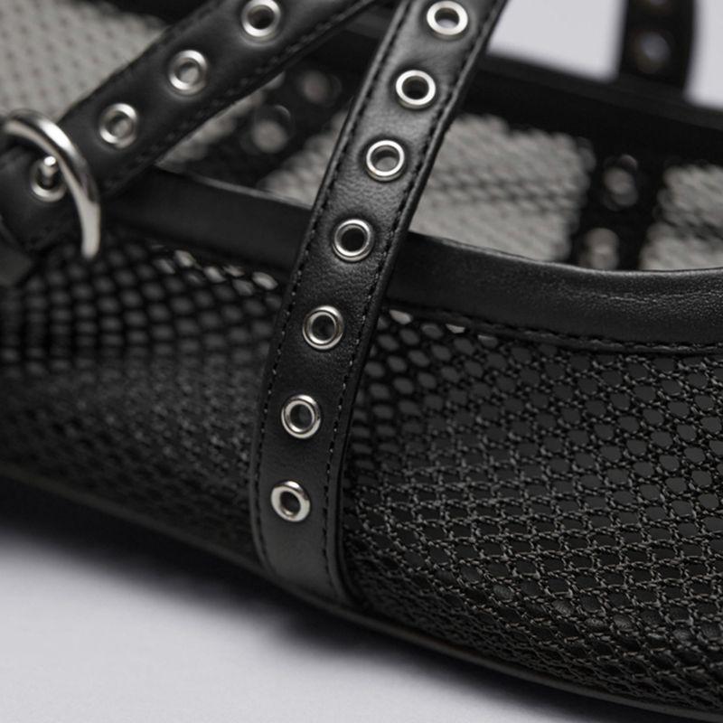 Schwarze Mode einfache personalisierte Einzelschuhe Damen Frühling und Sommer Mesh Ballerina Schuhe