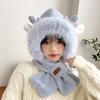 Women's Cozy Fox Ear Plush Hat with Integrated Scarf - Warm, Soft Lei Feng Design for Autumn and Winter. Perfect Ear Protection for Students.