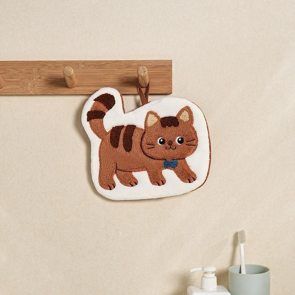Cute Cat Hanging Hand Towel Coral Fleece Strong Water Absorption Handkerchief Towel Thickened Cartoon Bathroom Kerchief