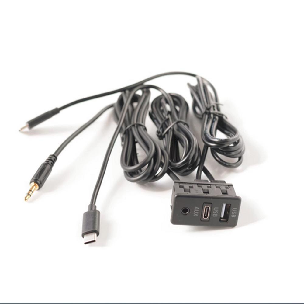Black Car Dual Type-C Plug To USB+TYPE-C+AUX Socket Panel