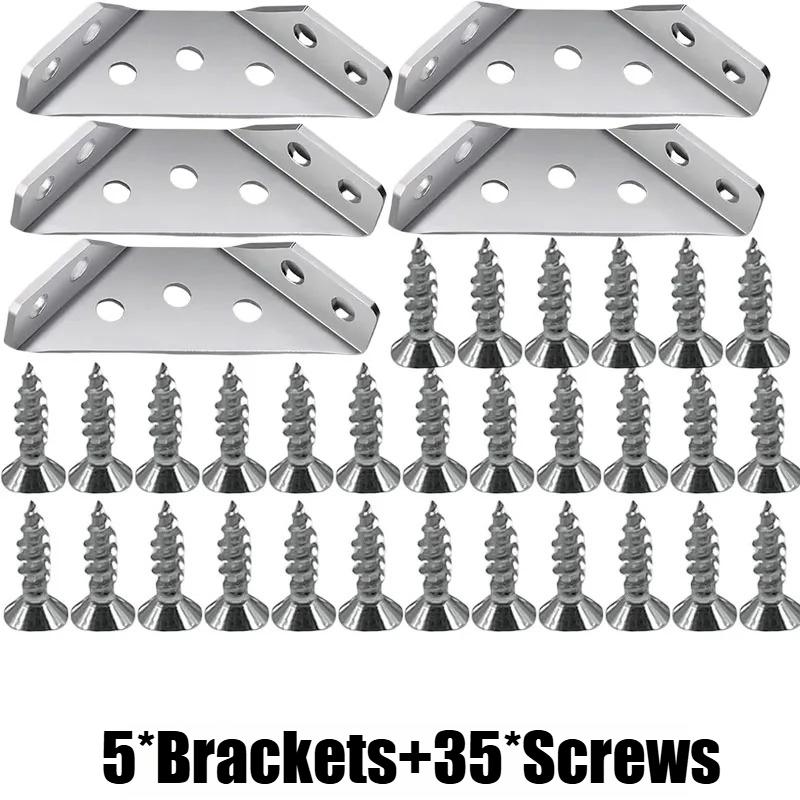 Vinkelbeslag Rostfritt Stål Möbelvinkel Hyllkoppling Skåpstöd Fästram Vinkelbeslag med Skruv