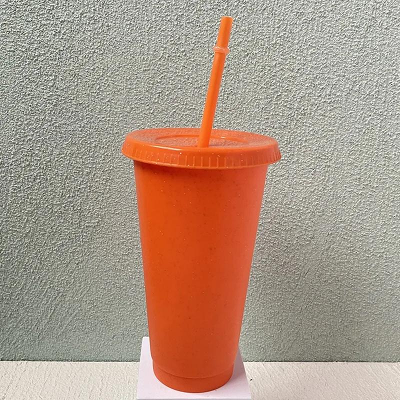 Creative Straw Cup Sequined Glitter Cup Colorful Coffee Juice Straw Mug Simple Cute Net Red Plastic Bottom Outdoor Portable Cup