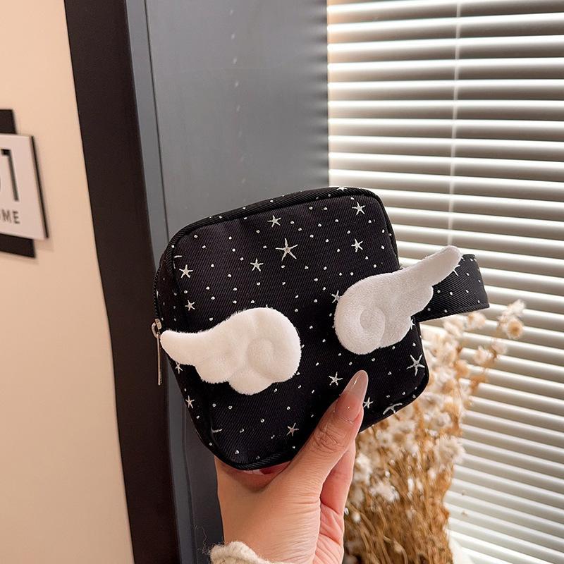 Mini Size Makeup Bag For Women Star Pattern Wings Patchwork Travel Cosmetic Organizer Multi-Purpose Space Saving Lipstick Pouch