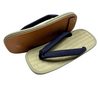 Edoten Shigi Geta Hergestellt aus Binsengras Leichter Denim-Riemen Größe LL Sandalen, Japan, Sandalen, Doppellagige Sohle, Sohle, (Schwarzes Futter),