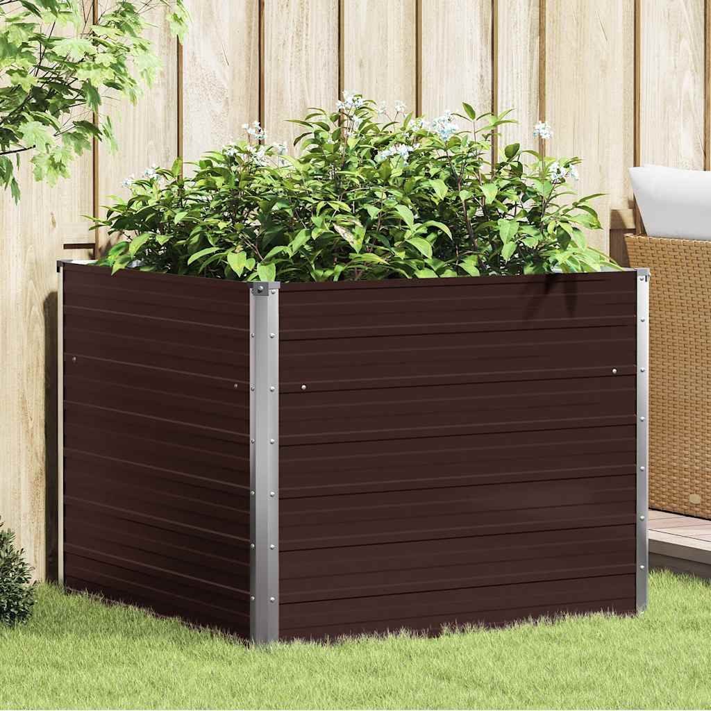 Raised Garden Bed Brown 100 X 100 X 77 Cm Galvanized Steel