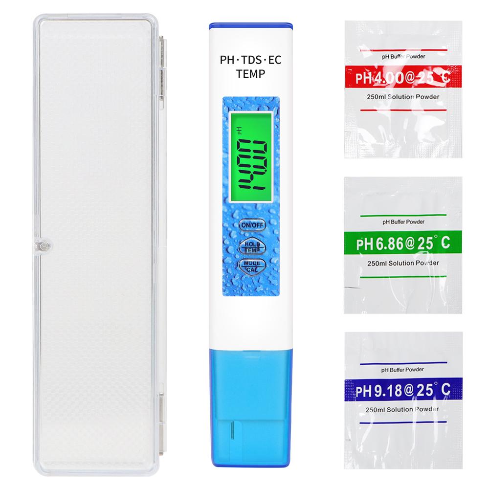 4 In 1 Digital PH Meter PH TDS EC TEMP Tester Backlight Water Quality Tester For Pools Drinking Water Aquariums