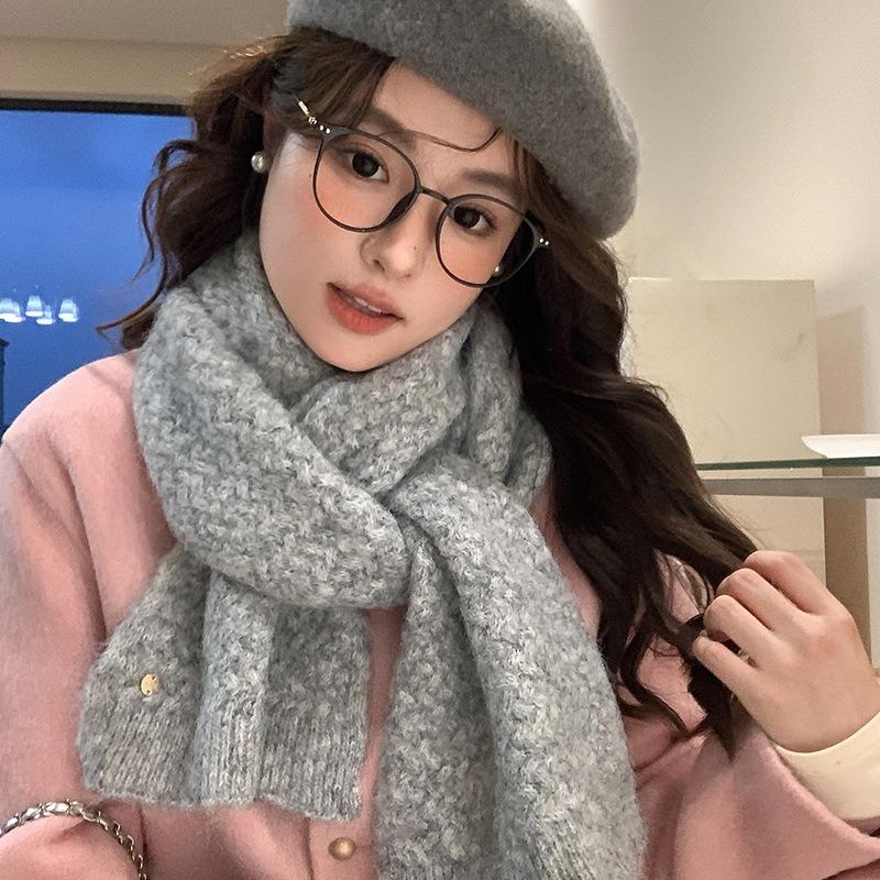 Knitted scarf with wool thread for women's autumn and winter gray thickened long male student couple scarf shawl